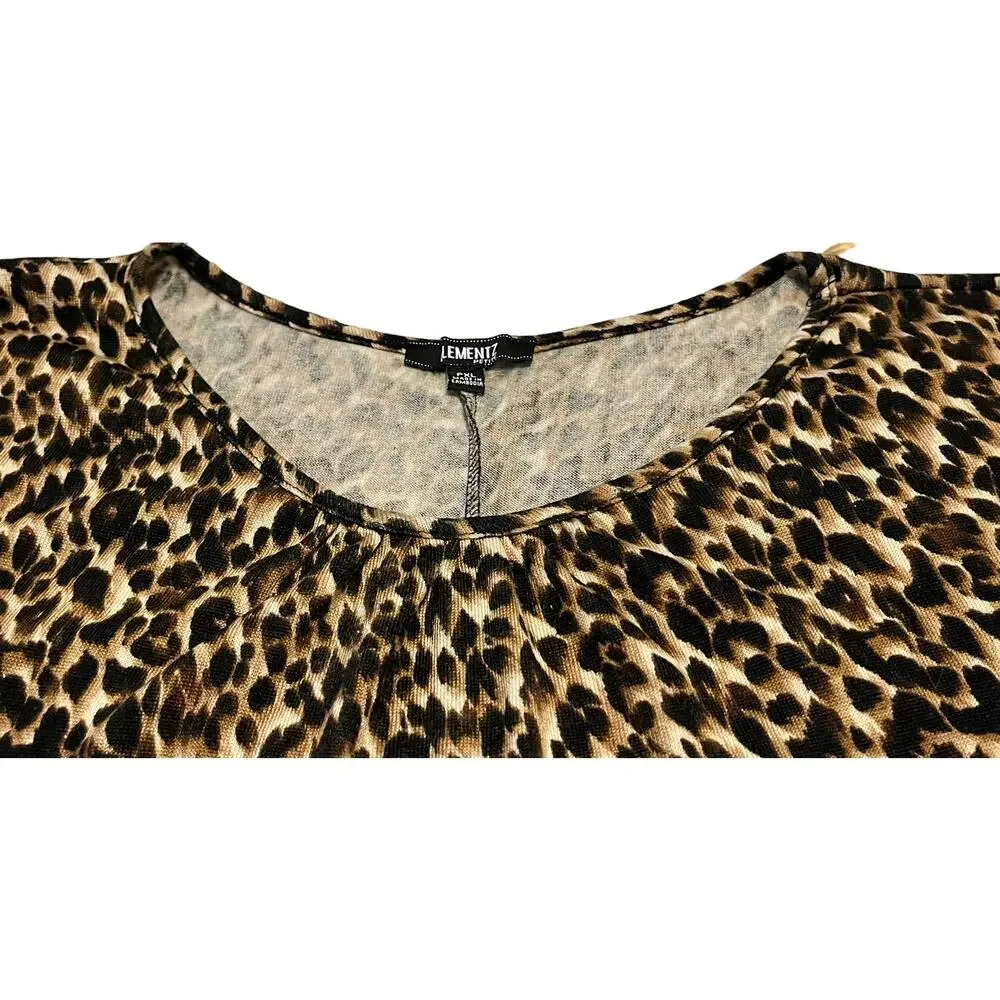 ELEMENTZ DOLMAN SLEEVE, ROUND NECK, TUNIC TOP, WOMENS, PXL, BROWN & TAN ANIMAL - Picture 2 of 11